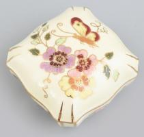 Zsolnay pillangó mintás bonbonier, kézzel festett, hibátlan, 7,5×7,5 cm