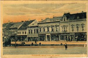 Kolozsvár, Cluj; Mátyás király tér, Jeszenszky Ferenc, Csiky Mihály, Bányai Sámuel és fia, Hubay Károly, Dániel Antal, Stein Z., Akontz Sándor üzlete, Wolff J. gyógyszertára / square, shops, pharmacy (vágott / cut)