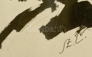 Szász Endre (1926-2003) Illusztráció (kalapos férfi). Tus, papír. Jelzett. Üvegezett keretben. 26x17...