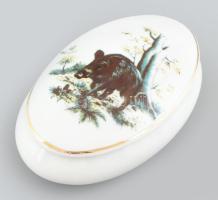 Hollóházi porcelán vaddisznós bonbonniere. Marticás, t, jelzett, hibátlan. 15 cm