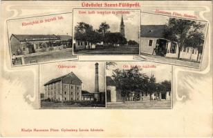 1909 Szentfülöp, Filipsdorf, Filipowa, Backi Gracac; Községház, Jegyzői lak, Római katolikus templom és plébánia, gőzmalom, Ott Károly szálloda, Haumann Péter fűszeres üzlete és saját kiadása, Gyömörey István felvétele / town hall, notary, church and parish, hotel, shop, mill. Art Nouveau (EK)