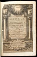 Szent Biblia Az-az: Istennek Ó és Újj Testamentomában foglaltatott egész Szent Irás. Melly Magyar-nyelvre fordittatott Károli Gáspár által, Es mostan Tizen-Ötödször e kis formában ki-botsáttatott. Nyomtattatott Ultrajectumban, Reers W: János által 1765 dik esztendőben. Ultrajectum [Utrecht], 1765, Reers W. János, 1 (rézmetszetű díszcímlap) t.+1 sztl. lev.+1197+1 p.+2 sztl. lev. Korabeli egészbőr-kötés, festett lapélekkel, kopott kartontokban, a borítón kopásnyomokkal, a címlap és néhány lapszél igényesen restaurált, családtörténeti bejegyzésekkel 1833-tól 2023-ig.