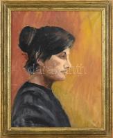 KJ jelzéssel: Női portré. Olaj, vászon. Dekoratív fakeretben. 46x36,5 cm.