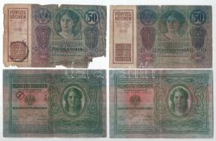 1902. 1000K + 1912. 100K (2x) az egyik piros "MAGYARORSZÁG" felülbélyegzéssel, a másik fek...