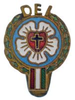~1920-1930. DEI zománcozott bronz Luther-rózsás, magyar zászlós evangélikus gomblyukjelvény (18x14mm) T:1-