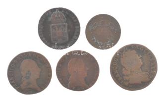 1800S 1kr Cu "I. Ferenc" (2db) + 1816B 1/2kr Cu + 1868KB 1kr "Angyalos címer" Cu...
