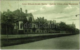 1916 Beszterce, Bistritz, Bistrita; Kaiser-Wilhelm-Straße / Császár Vilmos utca. F. Stolzenberg kiadása / street view (EK)