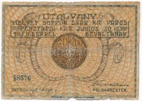 Sopron 1918. május 1. 10f utalvány T:III- szakadás, anyaghiány
Adamo SOP4.1