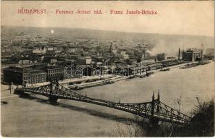 1908 Budapest IX. Fővám tér, Ferenc József híd, Egyetem, gyárak, elevátor, ipartelep (Rb)