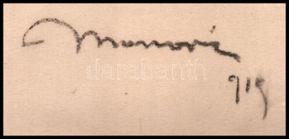 Monori Kovács Jenő (?-?): Hölgy kalapban. 1919. Szén, papír, jelzett, sarkainál rajzszeg nyomok, 43x...