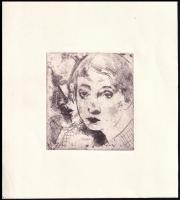 Olvashatatlan jelzéssel: Art Deco hölgy portréja. Rézkarc, papír, 11x9,5 cm