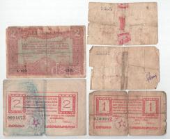 5db-os gyenge tartású utalvány tétel, közte "Esztergomi Pénzintézetek" 1K és 2K + Kecskemé...
