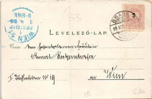 1899 (Vorläufer) Brassó, Kronstadt, Brasov; látkép / general view. Art Nouveau, litho (EK)