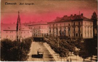 Temesvár, Timisoara; Jenő herceg tér, villamos. Gerő Manó kiadása / square, tram (EK)