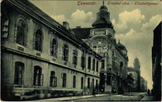 Temesvár, Timisoara; Erzsébet utca, zsinagóga, Klein Dénes üzlete. Gerő Manó kiadása / Elisabethgasse / street view, synagogue, shop (EM)