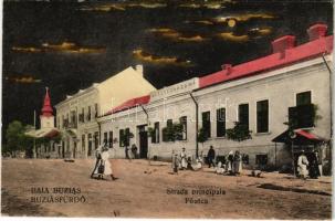 1923 Buziás-fürdő, Baile Buzias; Fő utca este, Községháza. Gustav Sterk kiadása / main street at night, town hall (EK)