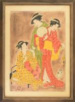 Olvashatatlan jelzéssel: Japán hölgyek. Akvarell, tus, papír, üvegezett fakeretben. 60x41 cm.