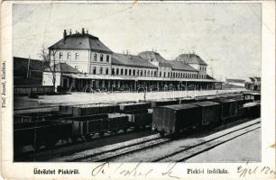 1903 Piski, Simeria; pályaudvar, indóház, vasútállomás. Főző József kiadása / railway station (fa)