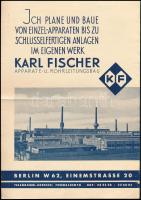 cca 1925-1935 Berlin, Karl Fischer Apparate- u. Rohrleitungsbau, ipari eszközök és csővezetékek gyárának képes ismertető prospektusa, német nyelvű, középen hajtott, kis szakadással