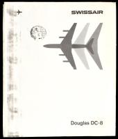 1960 Swissair Douglas DC-8 utasszállító repülőgép képes ismertető kiadványa, kihajtható, német nyelv...