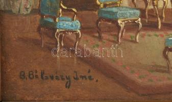 Burchard-Bélaváry Istvánné: Enteriőr. Olaj, karton, jelzett. Dekoratív fakeretben, 9x12 cm