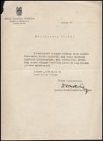 1938 Bp., Baross Szövetség titkárságának fejléces, hivatalos levele, nyomtatott aláírással, kissé foltos, sarokhiánnyal
