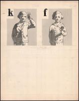 Jelzés nélkül: Jelnyelv betűk. 7 lap. Akvarell, ceruza, papír, 30x23,5 cm