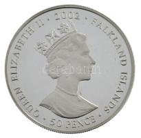 Falkland-szigetek 2002. 50P multicolor Ag "II. Erzsébet / Arany jubileum" tanúsítvánnyal (56,56g/0.925) T:PP Csak 500db! Falkland-Islands 2002. 50 Pence multicolour Ag "Elizabeth II / Golden Jubilee" with certificate (56,56g/0.925) C:PP ONly 500pcs!