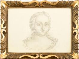Jelzés nélkül: Mária Terézia portréja. Ceruza, papír, jelzés nélkül. Dekoratív, üvegezett fakeretben. 18x24 cm.
