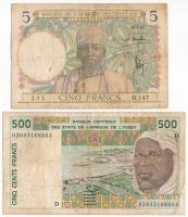 Francia Nyugat-Afrika 1934. 5Fr + Nyugat-Afrikai Államok / Mali 2003. 500Fr T:III,III- szakadás, folt, az egyiken tűlyuk French West Africa 1934. 5 Francs + Western African States / Mali 2003. 500 Francs C:F,VG small tear, spot, needle holes on one