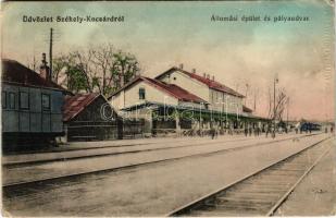 1913 Székelykocsárd, Kocsárd, Lunca Muresului; vasútállomás, állomási épület és pályaudvar. Czelnai Gyula felvétele / railway station (EB)
