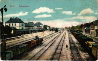 Piski, Simeria; pályaudvar, vasútállomás, vagonok. Marksz Gy. Viktor kiadása / railway station, wagons (fl)