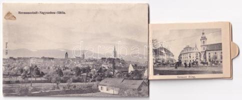 Nagyszeben, Hermannstadt, Sibiu; látkép. Kihúzható mechanikus képeslap lapozgatható 12 képes kis füzettel / general view. Pullable mechanical postcard with 12 pictures (kis szakadás / small tear)