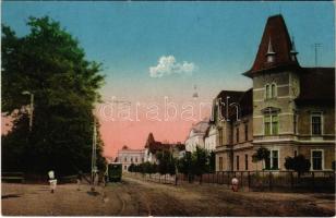 Nagyszeben, Hermannstadt, Sibiu; Schewisgasse / Schewis utca, villamos. Karl Graef kiadása / street view, tram (ragasztónyom / glue marks)