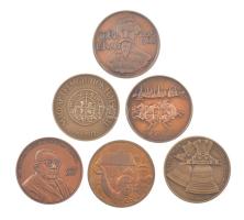 6 darabos bronz emlékérem tétel, közte "Türr István", "Buda visszafoglalásának 300. évfordulója", "Dr. Huszár Lajos az éremtan tudósa" (42mm) T:1-