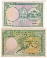 Vietnám / Dél-Vietnám DN (1955) 1D + 5D T:III az egyiken tűlyuk Vietnam / South Vietnam ND (1955) 1 Dong + 5 Dong C:F needle holes on one Krause P#1,#2