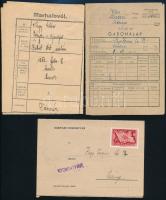 1950-1952 7 db háztartással, mezőgazdasággal kapcsolatos dokumentum (sertésvágási engedély, marhalevél, gabonalap, stb.), vegyes állapotban