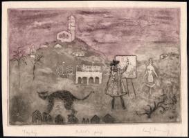 Láng Rudolf (1904-1991): Tájkép. Színes rézkarc, papír, jelzett, művészpéldány Artists proof jelzéssel, 19,5×29 cm