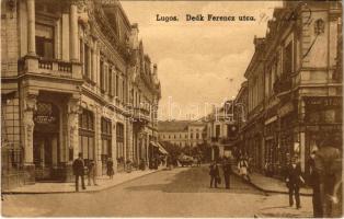 1918 Lugos, Lugoj; Deák Ferenc utca, Corso kávéház, Stöhr Ferenc üzlete / street view, café, shops (Rb)