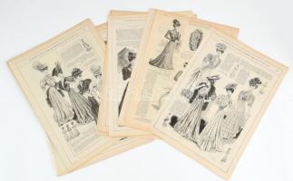 cca 1900 20 db női divatkép a Le Moniteur de la Mode c, folyóiratból, nyomat, papír, részben kissé sérült és kissé foltos, 39x28 cm körüli méretben