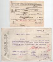 1920-1937. 6 darabos főleg magyar kitöltött váltó tétel, közte Abádszalóki Takarékpénztár, Salamon és Társa Bank, Földhitelbank Részvénytársaság T:II,II- tűlyuk, beszakadás