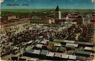 1916 Nagyszalonta, Salonta; Fő tér, piac / market (kopott sarkak / worn corners)