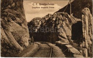 1923 Oravica-Anina, Oravita-Anina; Crepatura muntelui Polom / Oravica-Aninai vasúti hegyipálya, a Polom-hegy sziklahasadéka. Felix Weiss kiadása / mountain railway line between Oravita and Anina (EK)