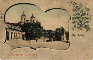 1910 Máriaradna, Mária-Radna, Radna (Lippa, Lipova); Fő tér. Birnfeld Simon kiadása / main square. Art Nouveau, floral