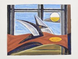 Gyulai Gaál Endre (1904-1991): Madár az ablakban. Olaj, vászon-karton, jelzett, 21x26 cm