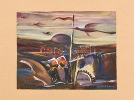Gyulai Gaál Endre (1904-1991): Süllyedő hajó Európa. Olaj, vászon-karton, jelzett, 20,5x25,5 cm