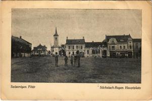 1940 Szászrégen, Reghin; Fő tér / Hauptplatz / main square + &quot;1940 Szászrégen visszatért&quot; So. Stpl (EB)