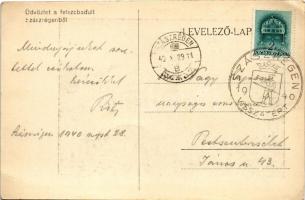 1940 Szászrégen, Reghin; Fő tér, autóbusz, Nivea, Cauron üzlet. Üdvözlet a felszabadult Szászrégenbő...