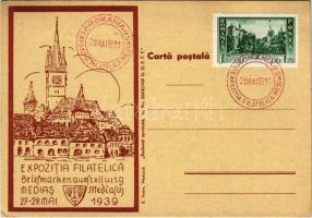 1939 Medgyes, Mediasch, Medias; Expozitia Filatelica / Briefmarkenausstellung / Bélyegkiállítás / stamp exhibition + So. Stpl