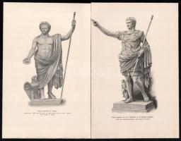 cca 1880-1900 10 db nyomat és metszet tétel antik szobrokról, isten és császár ábrázolással (Augustus, Claudius Jupiterként, Zeusz, stb.). 27x17,5 cm.